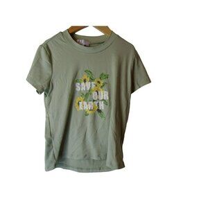 Stella Tweed Girls SS Tee Shirt Save Our World Graphic Tee Floral Sunflowers Sz
